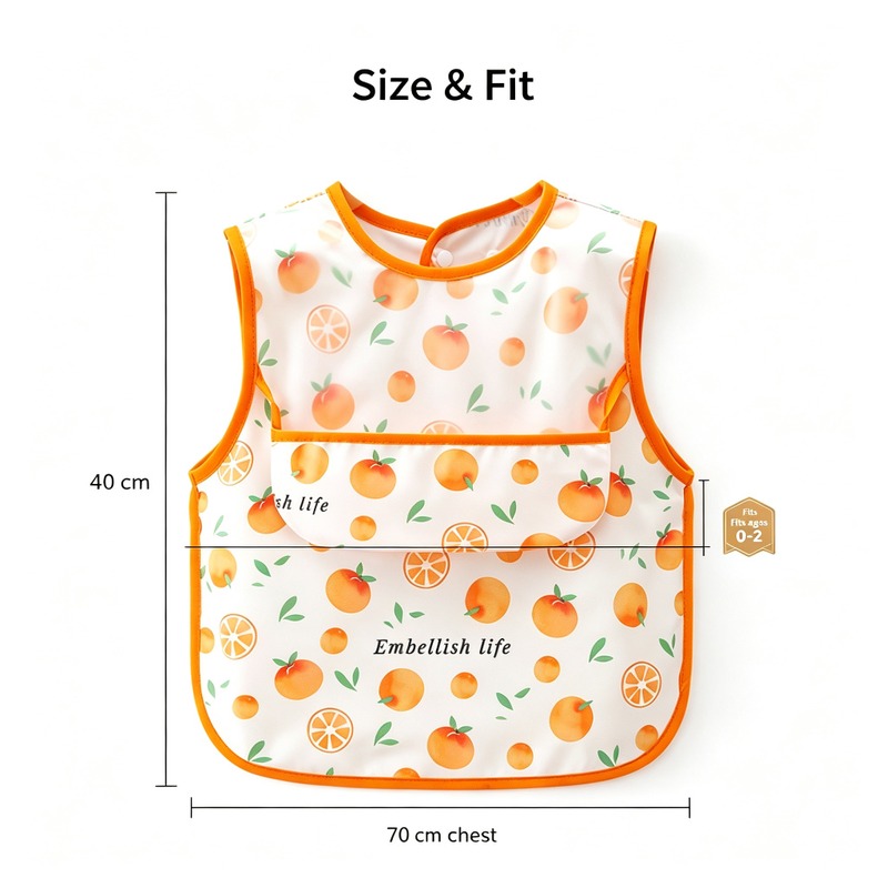 Waterproof Baby Bib Apron for Infant Toddler 0-2 Years Self Feeding, Sleeveless Polyester Feeding Bib with Large Crumb Catcher Pocket, Cartoon Print Wipe Clean Stain Resistant, One Size