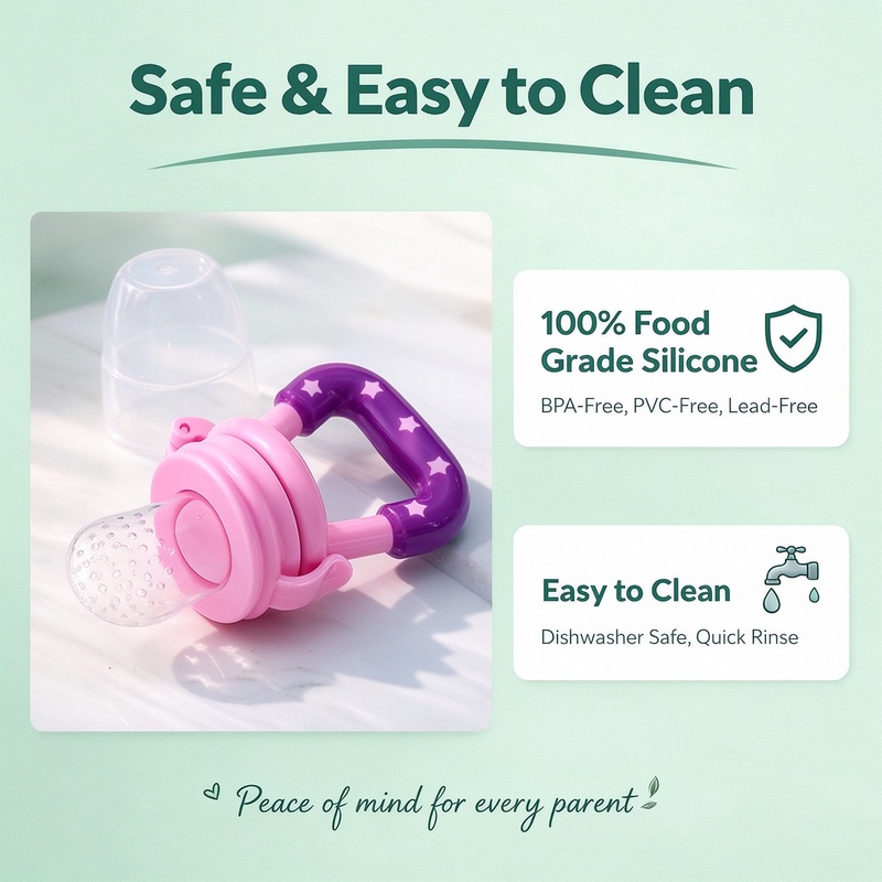 Baby Fruit Feeder Pacifier, Food-Grade Silicone Teething Toy with Star Handle, BPA-Free Infant Fruit Vegetable Feeder, 2mm Holes, Dust Cap, for 4-6 Months, 4 Colors
