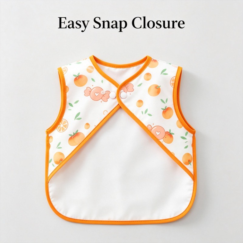 Waterproof Baby Bib Apron for Infant Toddler 0-2 Years Self Feeding, Sleeveless Polyester Feeding Bib with Large Crumb Catcher Pocket, Cartoon Print Wipe Clean Stain Resistant, One Size