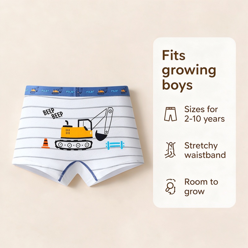Boys Cotton Boxer Briefs 4 Pack A-Class Soft 95% Cotton 5% Elastane Antibacterial Mesh U-Shape Crotch Wide Waistband Cartoon Prints for Boys 8-38kg