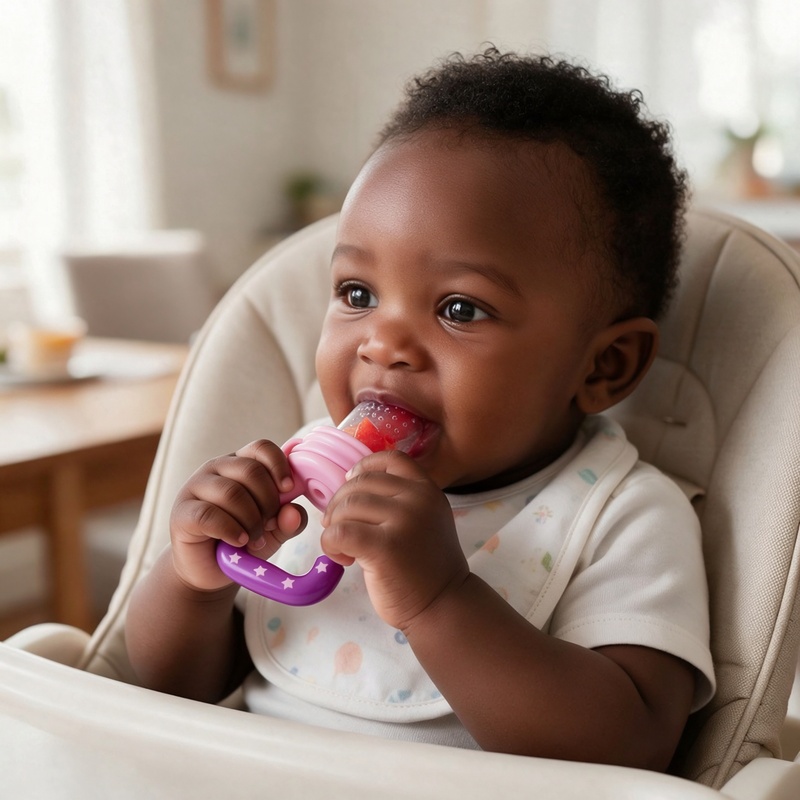 Baby Fruit Feeder Pacifier, Food-Grade Silicone Teething Toy with Star Handle, BPA-Free Infant Fruit Vegetable Feeder, 2mm Holes, Dust Cap, for 4-6 Months, 4 Colors