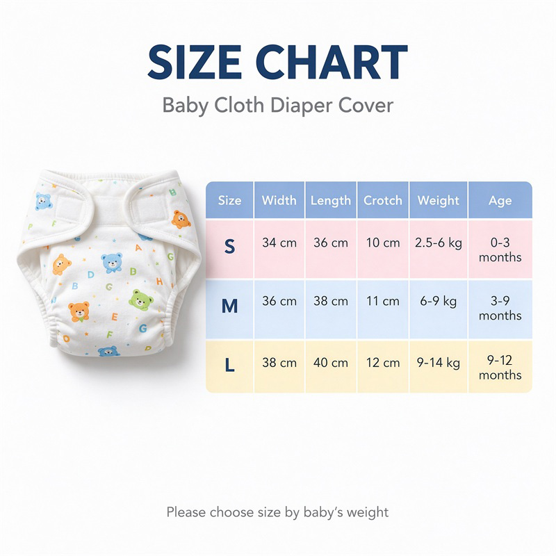Baby Cloth Diaper Cover, Reusable Waterproof Diaper Nappy Pants with 3 Inserts, Pure Cotton Breathable Adjustable Velcro Waist, Leak-Proof for Newborn Toddlers 0-12 Months, Colors shipped at random