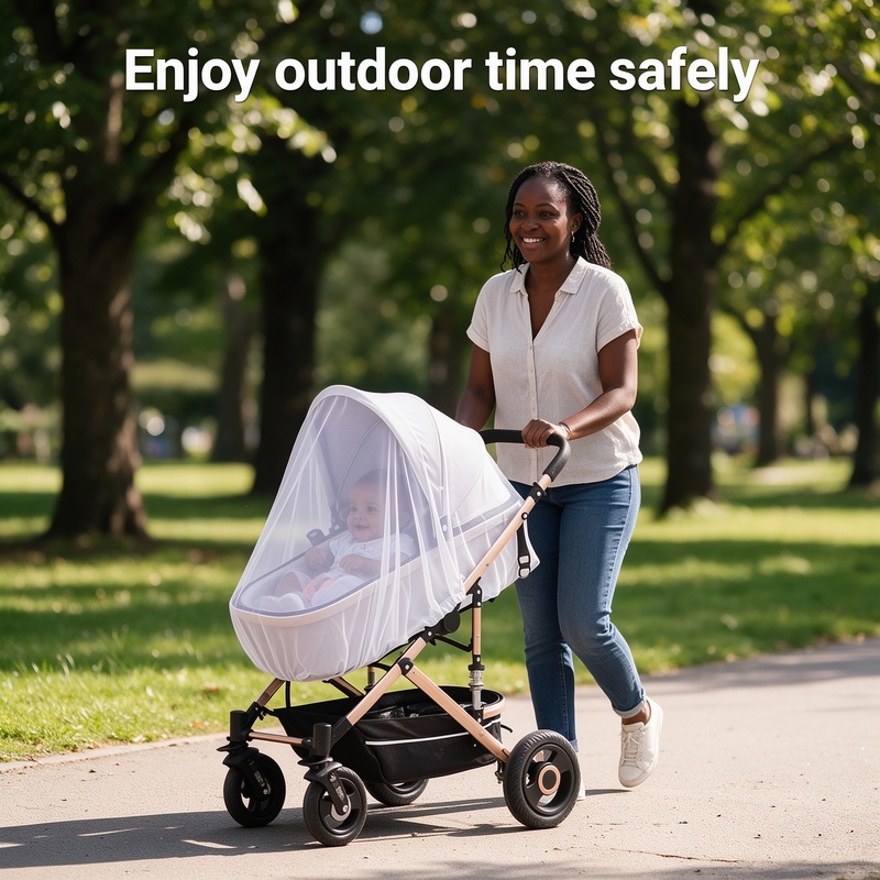 Universal Baby Stroller Mosquito Net Full Cover, Dense Mesh Insect Netting for Infant Pushchair Pram, 360 Degree Protection Easy Install, Fits Most Strollers, Cream White