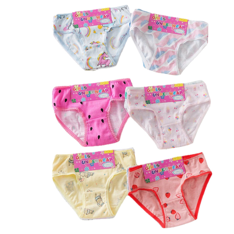 100% Cotton Girls Briefs 6 Pack, Soft Breathable Triangle Underwear for Baby Girls 7-13kg, Picot Lace Edge Elastic Waistband, Assorted Cute Prints, 3 Sizes by Weight