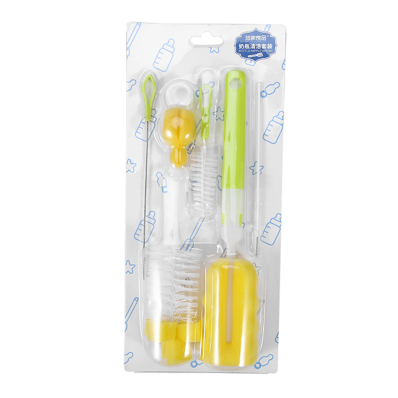 Baby Bottle Brush Set 6 Pack, Sponge Bottle Cleaner with Nylon Nipple Brush and Straw Brushes, Long Handle Cleaning Kit for Infant Bottles Cups Tumblers, Blister Pack