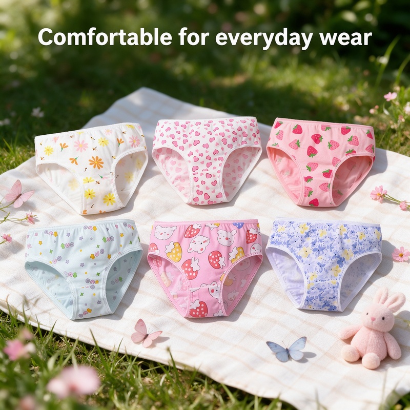 100% Cotton Girls Briefs 6 Pack, Soft Breathable Triangle Underwear for Baby Girls 7-13kg, Picot Lace Edge Elastic Waistband, Assorted Cute Prints, 3 Sizes by Weight