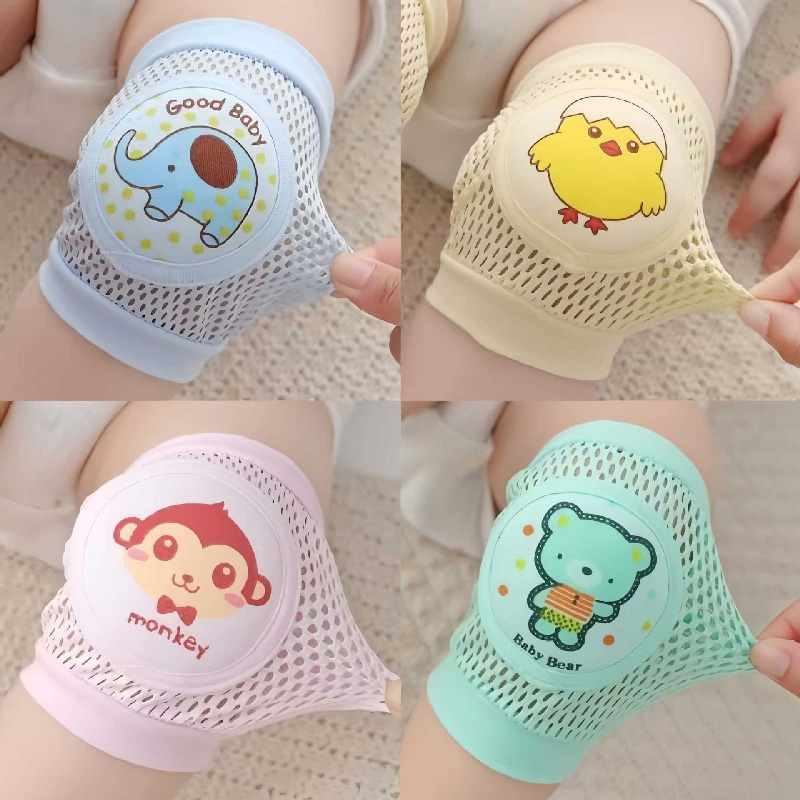 Baby Knee Pads for Crawling, Breathable Mesh Baby Anti-Fall Knee Protectors with Sponge Padding, Elastic Adjustable, for Toddlers 0-3 Years, Walking and Playing, 4 Colors