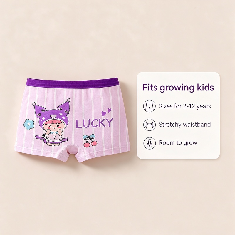 Girls Cotton Boxer Briefs 4 Pack A-Class Soft 95% Cotton 7A Antibacterial Crotch 3D Ergonomic No Ride-Up Wide Waistband Tagless Cute Prints for Girls M-4XL 10-60kg