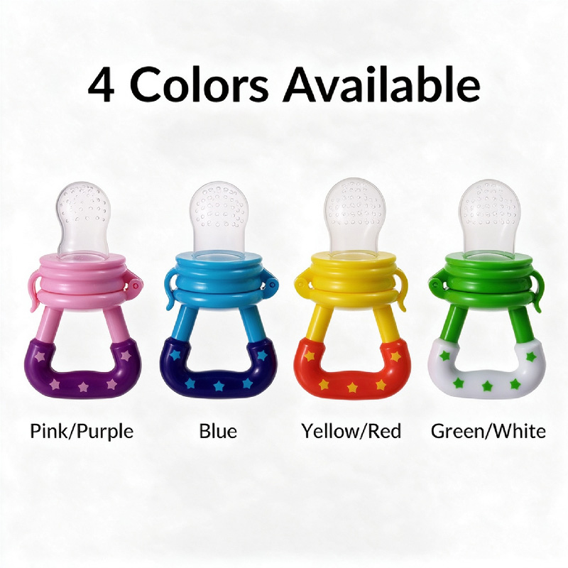 Baby Fruit Feeder Pacifier, Food-Grade Silicone Teething Toy with Star Handle, BPA-Free Infant Fruit Vegetable Feeder, 2mm Holes, Dust Cap, for 4-6 Months, 4 Colors