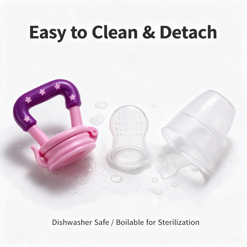 Baby Fruit Feeder Pacifier, Food-Grade Silicone Teething Toy with Star Handle, BPA-Free Infant Fruit Vegetable Feeder, 2mm Holes, Dust Cap, for 4-6 Months, 4 Colors