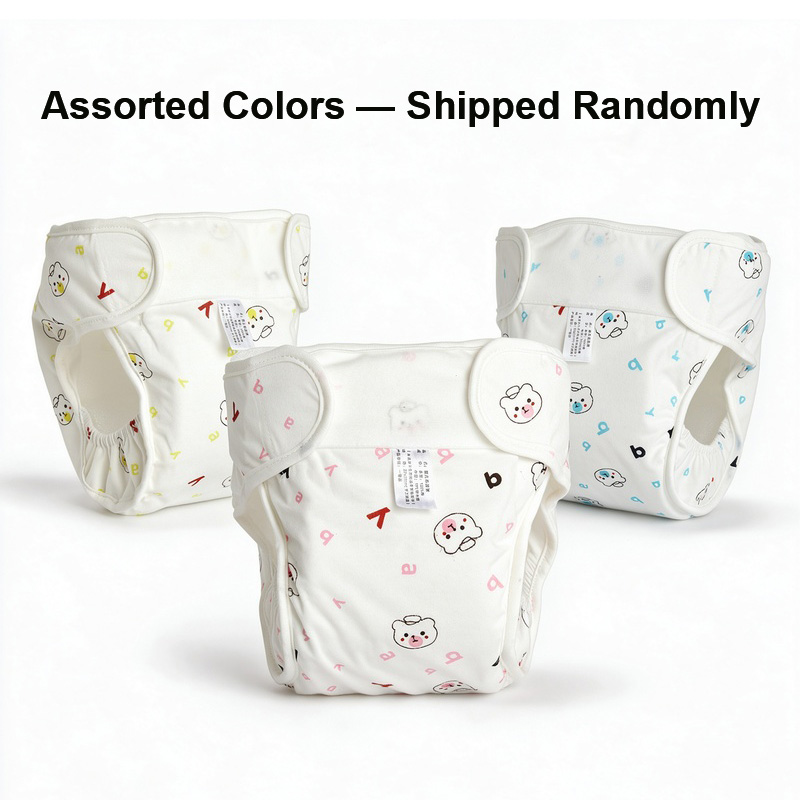 Baby Cloth Diaper Cover, Reusable Waterproof Diaper Nappy Pants with 3 Inserts, Pure Cotton Breathable Adjustable Velcro Waist, Leak-Proof for Newborn Toddlers 0-12 Months, Colors shipped at random