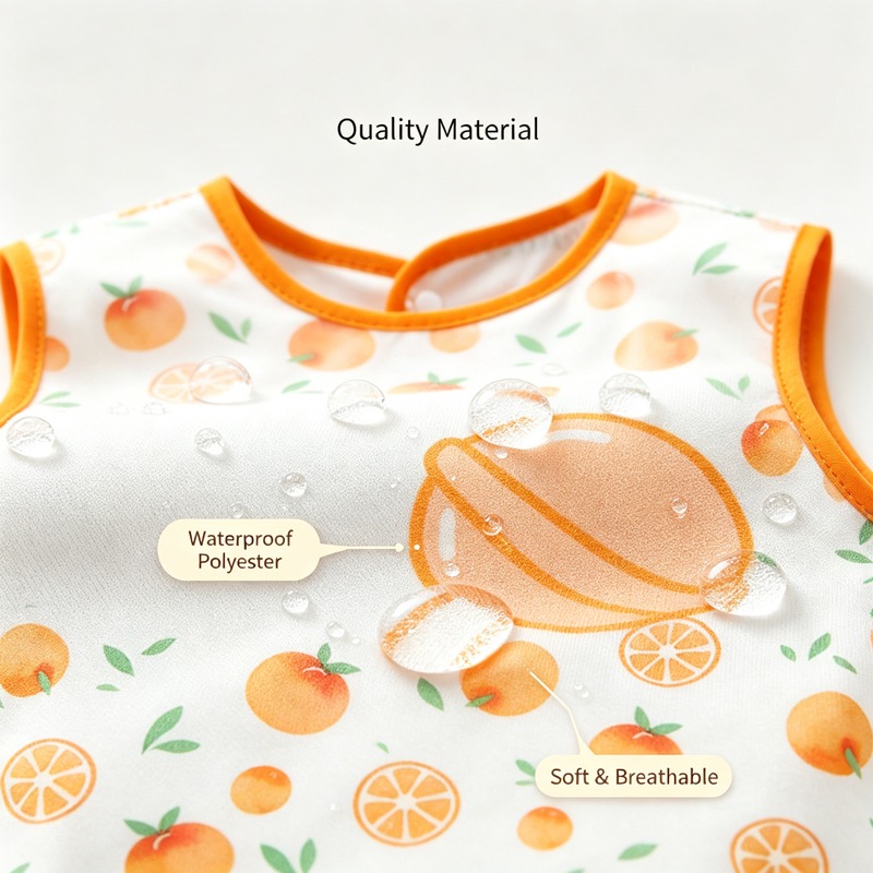 Waterproof Baby Bib Apron for Infant Toddler 0-2 Years Self Feeding, Sleeveless Polyester Feeding Bib with Large Crumb Catcher Pocket, Cartoon Print Wipe Clean Stain Resistant, One Size