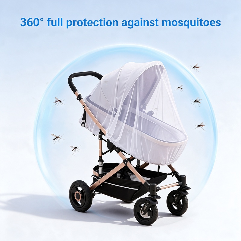 Universal Baby Stroller Mosquito Net Full Cover, Dense Mesh Insect Netting for Infant Pushchair Pram, 360 Degree Protection Easy Install, Fits Most Strollers, Cream White
