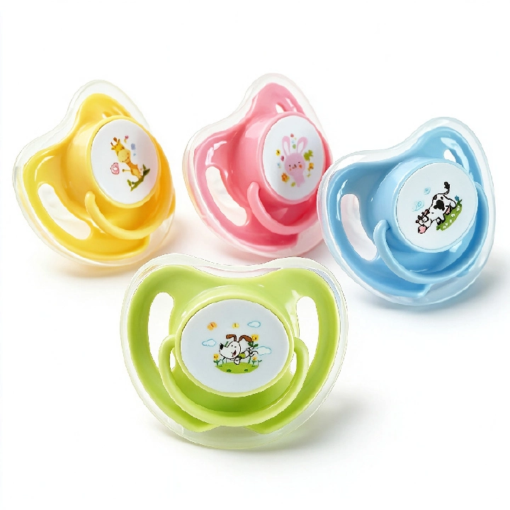 Baby Silicone Pacifier Round Nipple BPA Free Food Grade with Dust Cover Cute Animal Print for Newborn