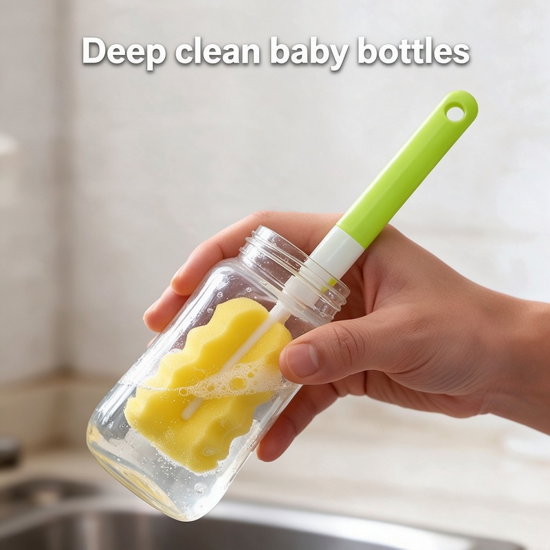 Baby Bottle Brush Set 6 Pack, Sponge Bottle Cleaner with Nylon Nipple Brush and Straw Brushes, Long Handle Cleaning Kit for Infant Bottles Cups Tumblers, Blister Pack