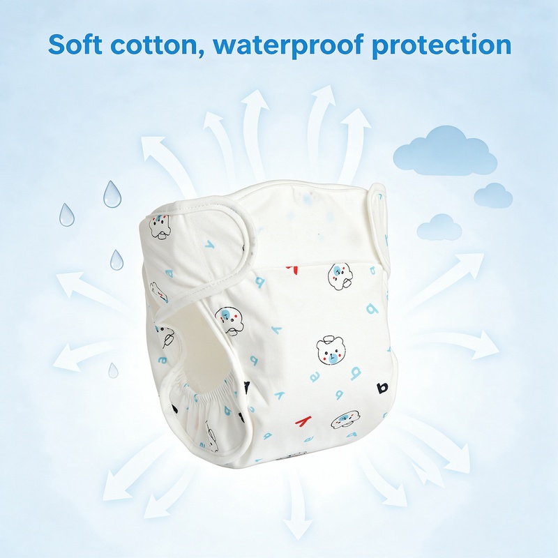 Baby Cloth Diaper Cover, Reusable Waterproof Diaper Nappy Pants with 3 Inserts, Pure Cotton Breathable Adjustable Velcro Waist, Leak-Proof for Newborn Toddlers 0-12 Months, Colors shipped at random