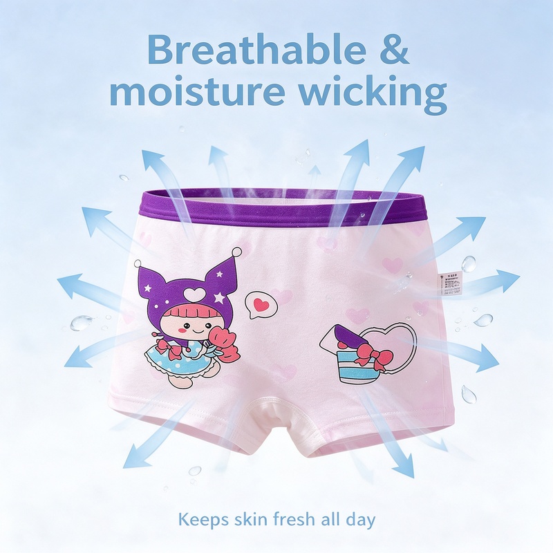 Girls Cotton Boxer Briefs 4 Pack A-Class Soft 95% Cotton 7A Antibacterial Crotch 3D Ergonomic No Ride-Up Wide Waistband Tagless Cute Prints for Girls M-4XL 10-60kg