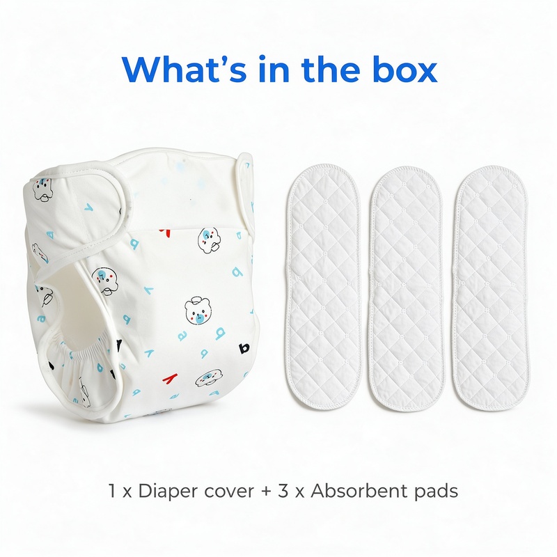 Baby Cloth Diaper Cover, Reusable Waterproof Diaper Nappy Pants with 3 Inserts, Pure Cotton Breathable Adjustable Velcro Waist, Leak-Proof for Newborn Toddlers 0-12 Months, Colors shipped at random