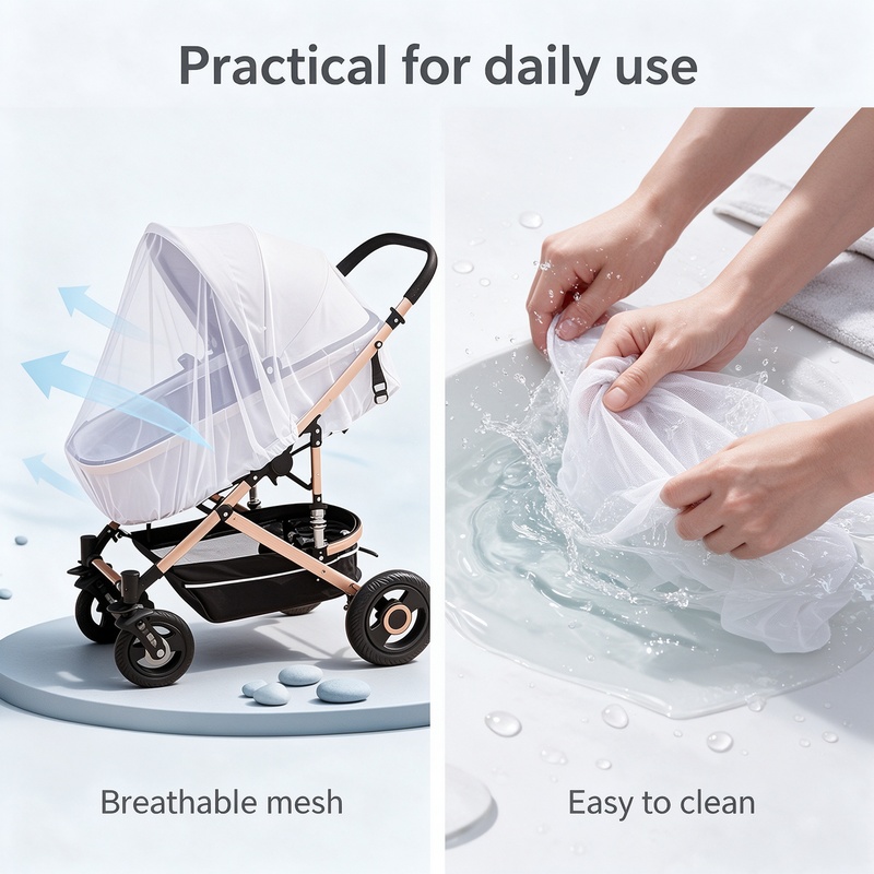 Universal Baby Stroller Mosquito Net Full Cover, Dense Mesh Insect Netting for Infant Pushchair Pram, 360 Degree Protection Easy Install, Fits Most Strollers, Cream White