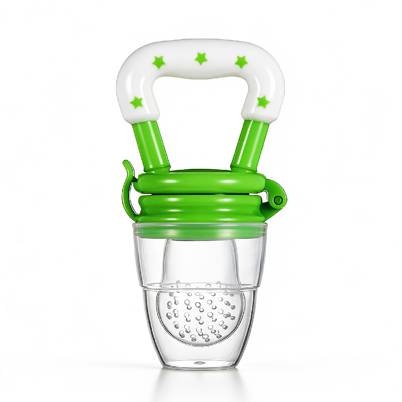 Baby Fruit Feeder Pacifier, Food-Grade Silicone Teething Toy with Star Handle, BPA-Free Infant Fruit Vegetable Feeder, 2mm Holes, Dust Cap, for 4-6 Months, 4 Colors