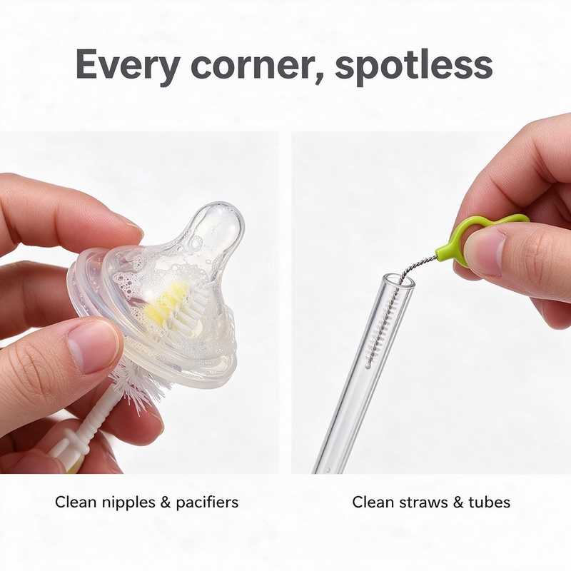 Baby Bottle Brush Set 6 Pack, Sponge Bottle Cleaner with Nylon Nipple Brush and Straw Brushes, Long Handle Cleaning Kit for Infant Bottles Cups Tumblers, Blister Pack