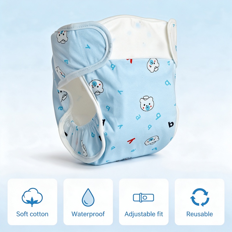 Baby Cloth Diaper Cover, Reusable Waterproof Diaper Nappy Pants with 3 Inserts, Pure Cotton Breathable Adjustable Velcro Waist, Leak-Proof for Newborn Toddlers 0-12 Months, Colors shipped at random