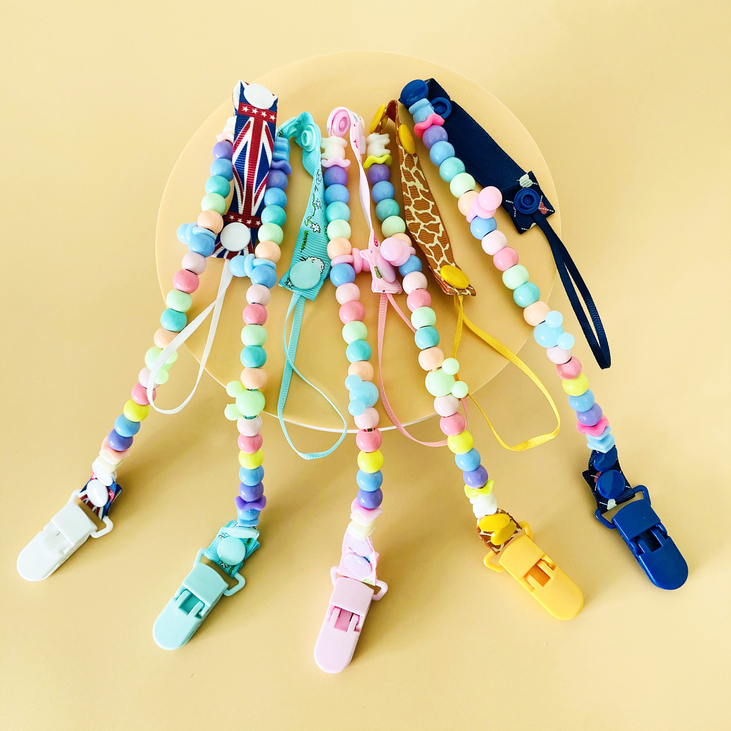 Baby Pacifier Clip Chain Handmade Colorful Beads Adjustable Length Soother Holder Anti-Drop Pacifier Keeper Secure PP Clip Fits Most Pacifiers Teething Toys for Infant Baby 3+ Months