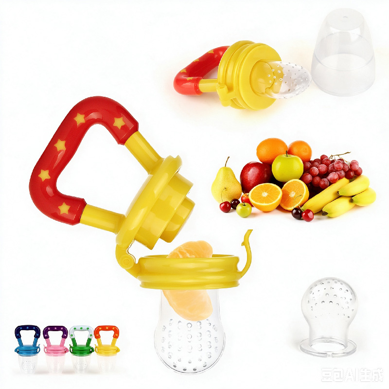 Baby Fruit Feeder Pacifier, Food-Grade Silicone Teething Toy with Star Handle, BPA-Free Infant Fruit Vegetable Feeder, 2mm Holes, Dust Cap, for 4-6 Months, 4 Colors