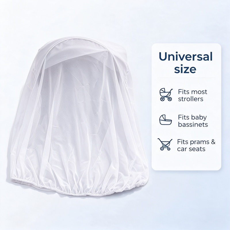 Universal Baby Stroller Mosquito Net Full Cover, Dense Mesh Insect Netting for Infant Pushchair Pram, 360 Degree Protection Easy Install, Fits Most Strollers, Cream White