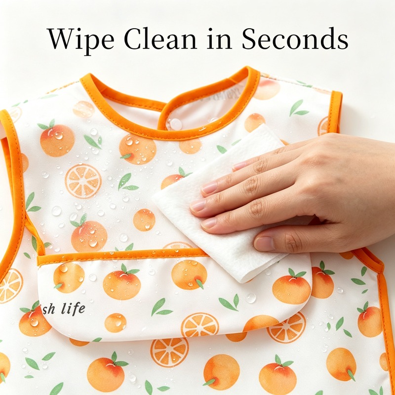 Waterproof Baby Bib Apron for Infant Toddler 0-2 Years Self Feeding, Sleeveless Polyester Feeding Bib with Large Crumb Catcher Pocket, Cartoon Print Wipe Clean Stain Resistant, One Size