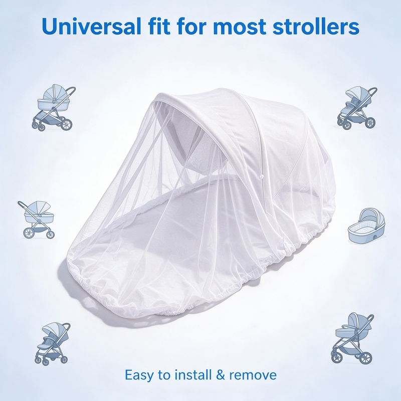 Universal Baby Stroller Mosquito Net Full Cover, Dense Mesh Insect Netting for Infant Pushchair Pram, 360 Degree Protection Easy Install, Fits Most Strollers, Cream White