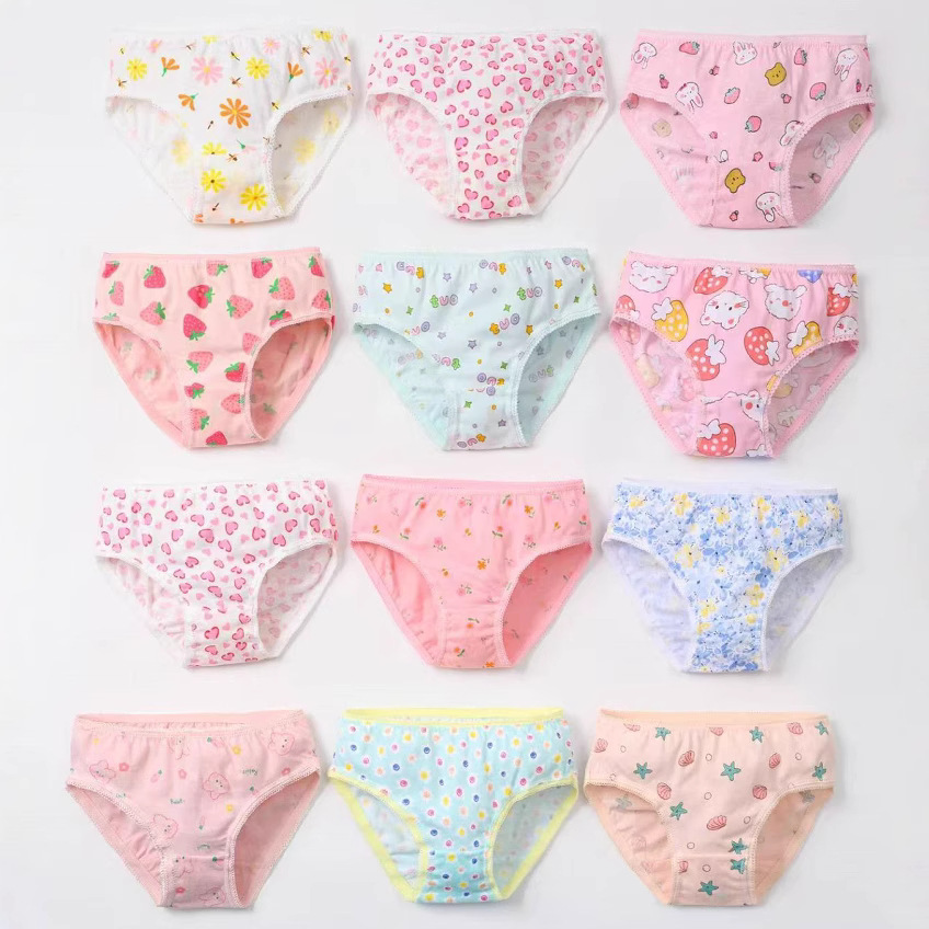 100% Cotton Girls Briefs 6 Pack, Soft Breathable Triangle Underwear for Baby Girls 7-13kg, Picot Lace Edge Elastic Waistband, Assorted Cute Prints, 3 Sizes by Weight