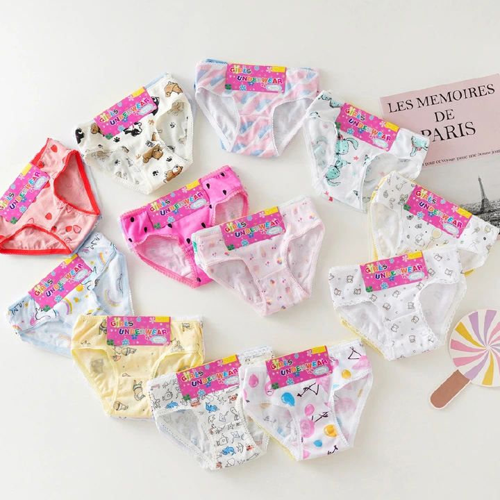 100% Cotton Girls Briefs 6 Pack, Soft Breathable Triangle Underwear for Baby Girls 7-13kg, Picot Lace Edge Elastic Waistband, Assorted Cute Prints, 3 Sizes by Weight
