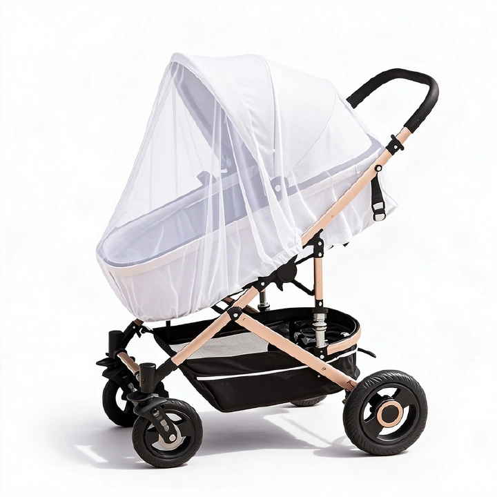 Universal Baby Stroller Mosquito Net Full Cover, Dense Mesh Insect Netting for Infant Pushchair Pram, 360 Degree Protection Easy Install, Fits Most Strollers, Cream White