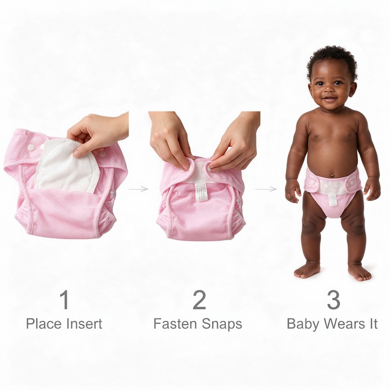 Reusable Baby Diaper Pants Mesh Breathable, Waterproof TPU Diaper Cover with Snap Button Adjustable Waist, Anti-Leak Newborn Training Pants Washable, Free 3 Diaper Inserts Limited Time Offer
