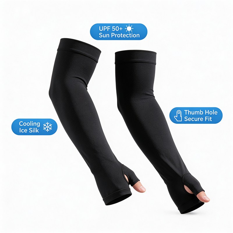 Kids UV Protection Cooling Arm Sleeves UPF 50+ Ice Silk Sun Sleeves with Thumb Hole for Boys Girls 5-15 Years, Breathable Stretch Arm Cover for Outdoor Cycling Sports, 1 Pair