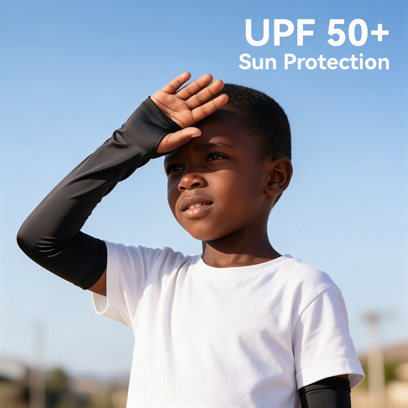 Kids UV Protection Cooling Arm Sleeves UPF 50+ Ice Silk Sun Sleeves with Thumb Hole for Boys Girls 5-15 Years, Breathable Stretch Arm Cover for Outdoor Cycling Sports, 1 Pair