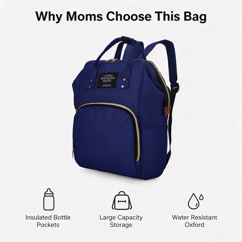 Diaper Bag Backpack, Oxford Cloth Insulated Mommy Bag with 3 Bottle Pockets, Water Resistant Large Capacity Nappy Changing Bag for Mom Baby Travel Hospital Daily Use, 5 Colors Available