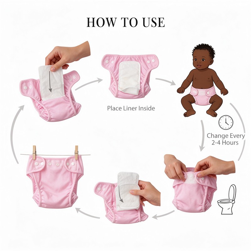 Reusable Baby Diaper Pants Mesh Breathable, Waterproof TPU Diaper Cover with Snap Button Adjustable Waist, Anti-Leak Newborn Training Pants Washable, Free 3 Diaper Inserts Limited Time Offer