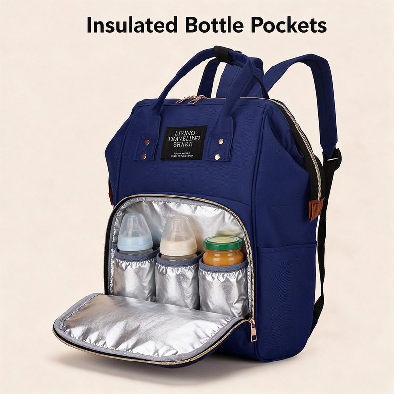 Diaper Bag Backpack, Oxford Cloth Insulated Mommy Bag with 3 Bottle Pockets, Water Resistant Large Capacity Nappy Changing Bag for Mom Baby Travel Hospital Daily Use, 5 Colors Available