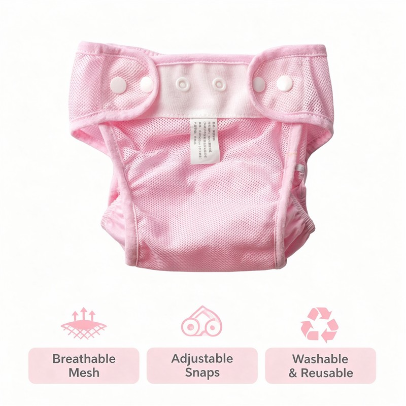 Reusable Baby Diaper Pants Mesh Breathable, Waterproof TPU Diaper Cover with Snap Button Adjustable Waist, Anti-Leak Newborn Training Pants Washable, Free 3 Diaper Inserts Limited Time Offer