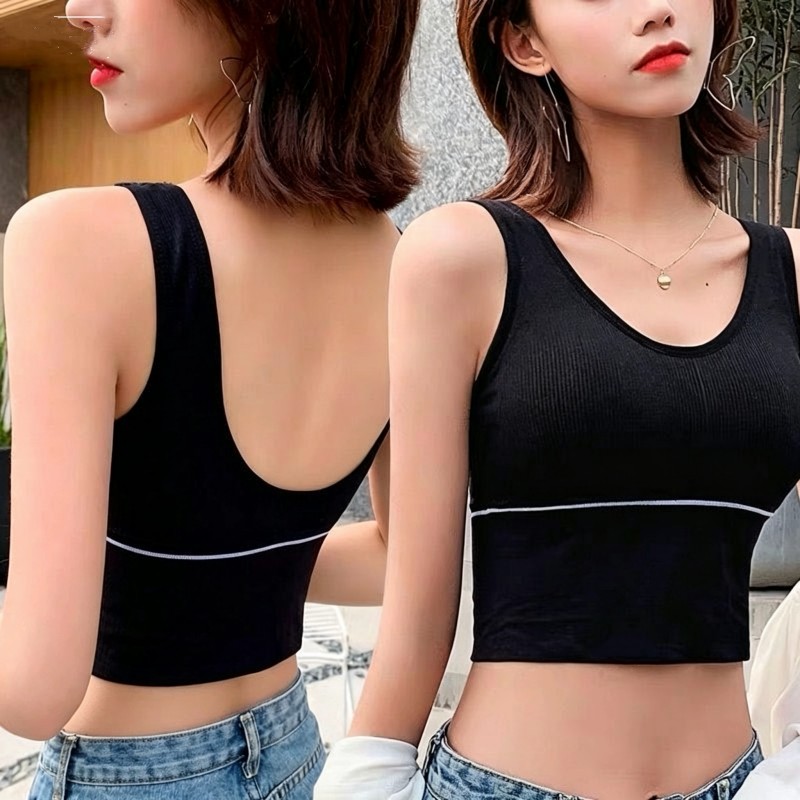 Ribbed Crop Tank Tops for Women U-Neck Sleeveless Sports Bras with Built-in Bra, Casual Workout Camisole with Letter Print