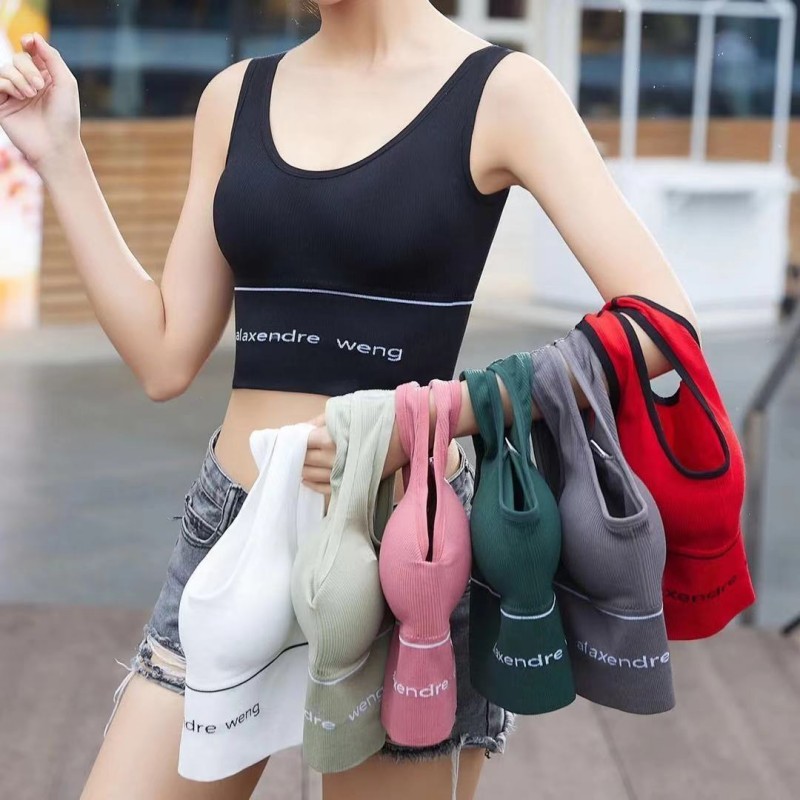 Ribbed Crop Tank Tops for Women U-Neck Sleeveless Sports Bras with Built-in Bra, Casual Workout Camisole with Letter Print