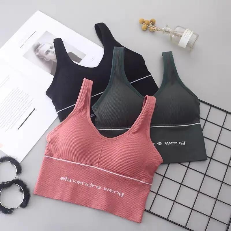 Ribbed Crop Tank Tops for Women U-Neck Sleeveless Sports Bras with Built-in Bra, Casual Workout Camisole with Letter Print
