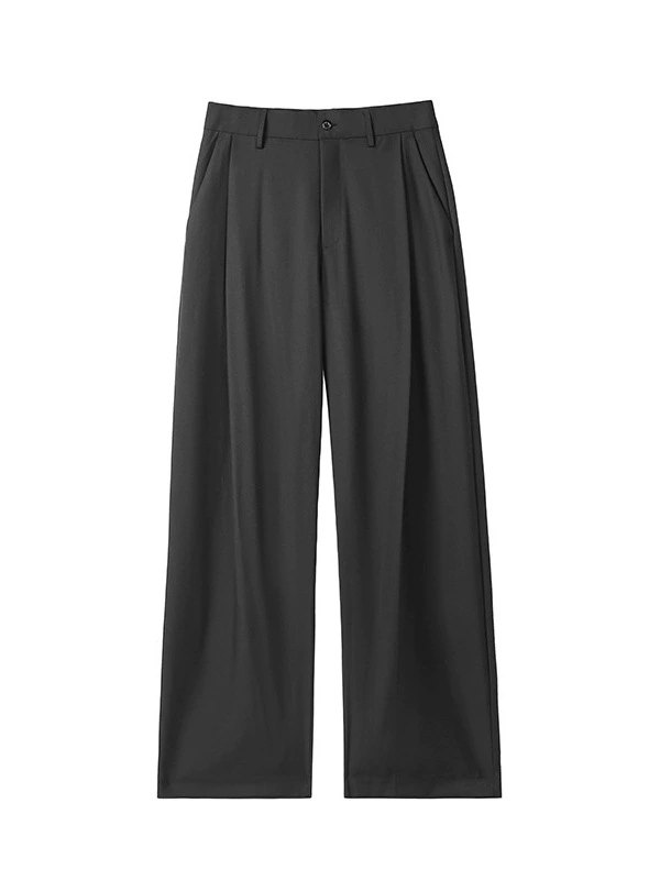 Men's Black Pleated Suit Pants Spring Autumn Drape Loose Wide Leg Casual Pants Trendy American High Street Straight Trousers