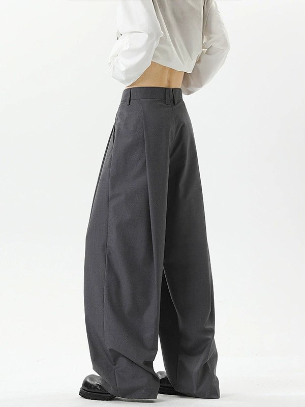 Men's Black Pleated Suit Pants Spring Autumn Drape Loose Wide Leg Casual Pants Trendy American High Street Straight Trousers