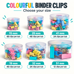 Colored Binder Clips, Large Medium Small Sizes, Metal Office Paper Clamps for Documents, Exam Papers, Bills & Books, Heavy‑Duty Stationery Clips