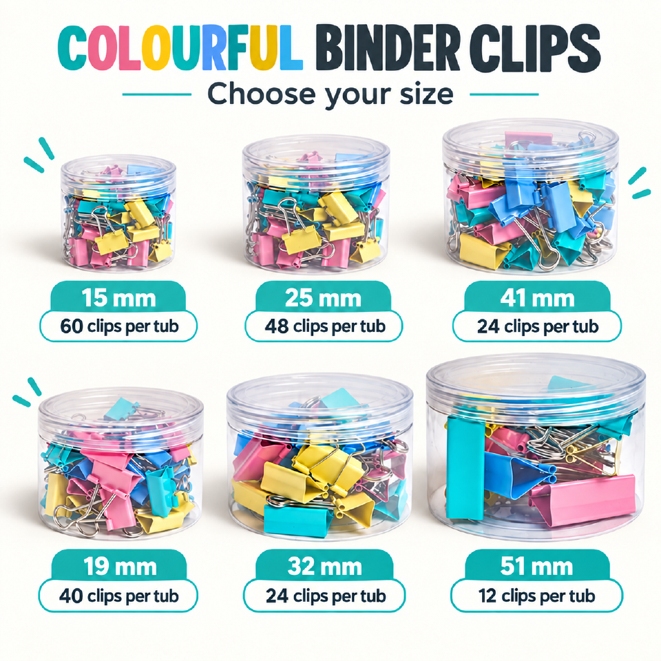 Colored Binder Clips, Large Medium Small Sizes, Metal Office Paper Clamps for Documents, Exam Papers, Bills & Books, Heavy‑Duty Stationery Clips