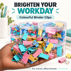 Colored Binder Clips, Large Medium Small Sizes, Metal Office Paper Clamps for Documents, Exam Papers, Bills & Books, Heavy‑Duty Stationery Clips