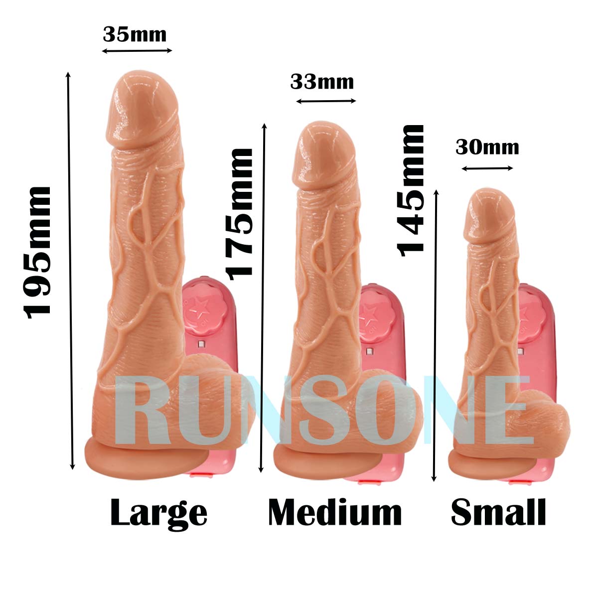 Powerful Big Silicone Dildo Vibrating Realistic Veined Cock 3 Sizes Options Silicon Penis Vibrator Suction Cup Dong with Wire Control Masturbation Adult Sex Toys for Women Men Gift for Girlfriend Wife